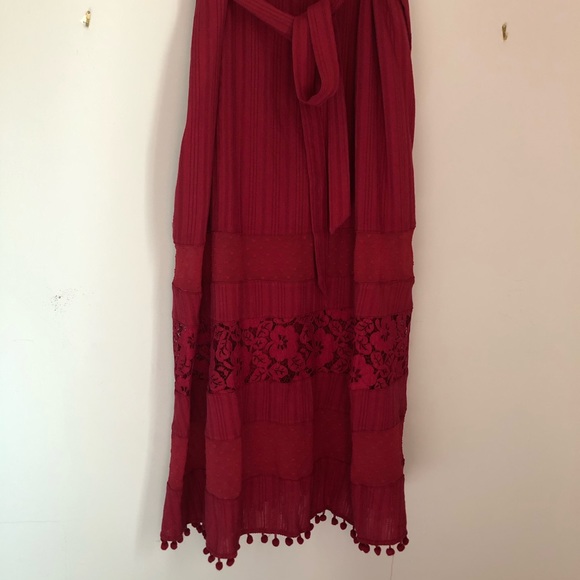 Lulus Red Boho Midi Dress with Pompom Trim - Picture 10 of 15